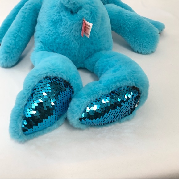Gitzy Bunny Rabbit Plushy Stuffed Animal Blue Sequins Ears Feet Soft Toy 18”. - Picture 9 of 13